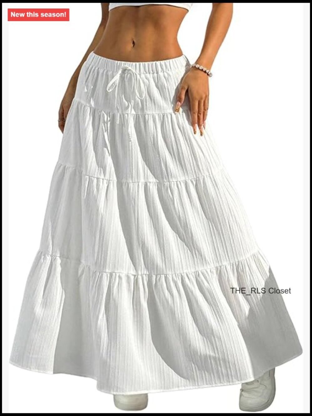 Boho Flowy Maxi Skirt Flared Ruffle Elastic Waist A Line Long